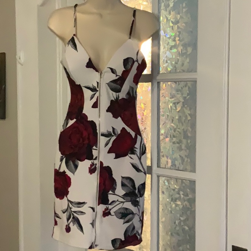 Floral White & Red V-Neck Spaghetti Strap Dress